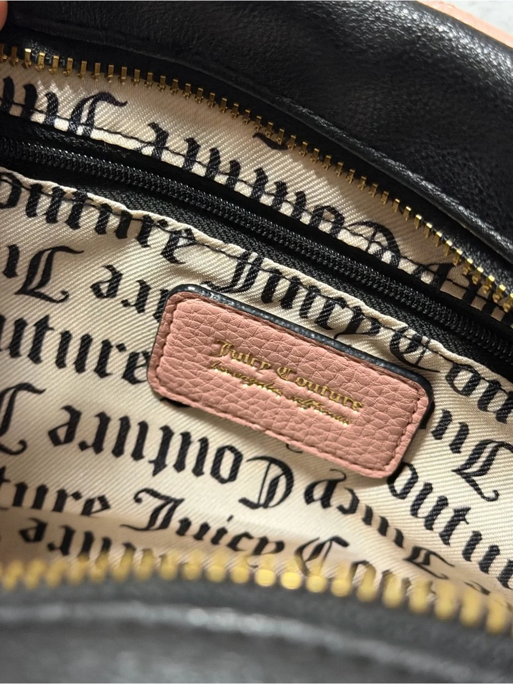 Juicy Couture Black & Pink Script Satchel with Heart Charm
